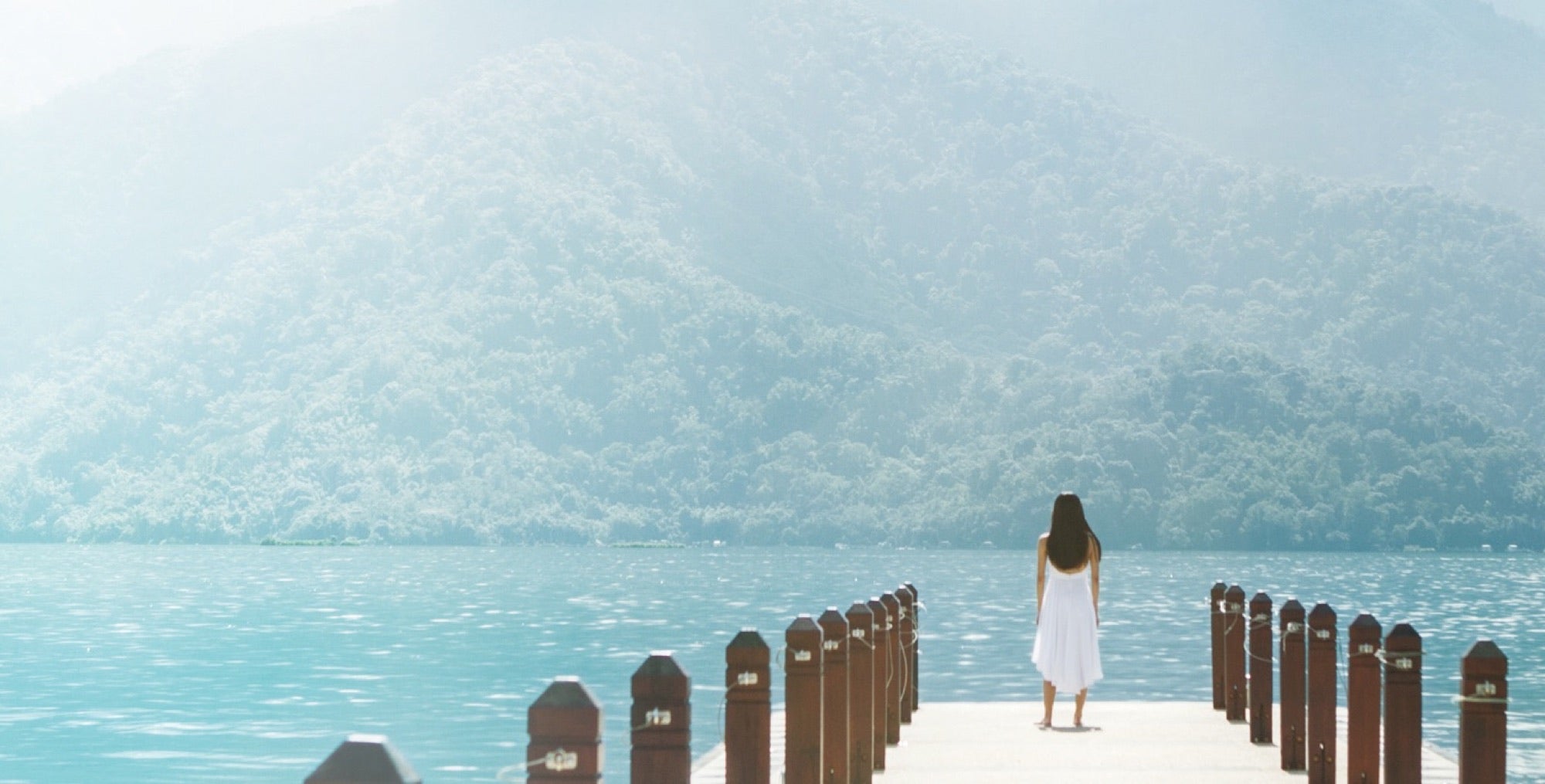 A wooden jetty on Sun Moon Lake, Nantou, Taiwan